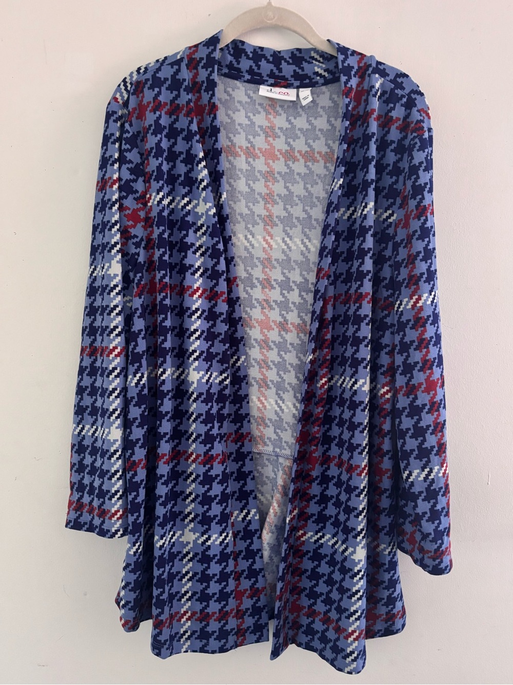 Denim + Company d&co. Open-Front Blue Houndstooth Sweater Cardigan Size XL